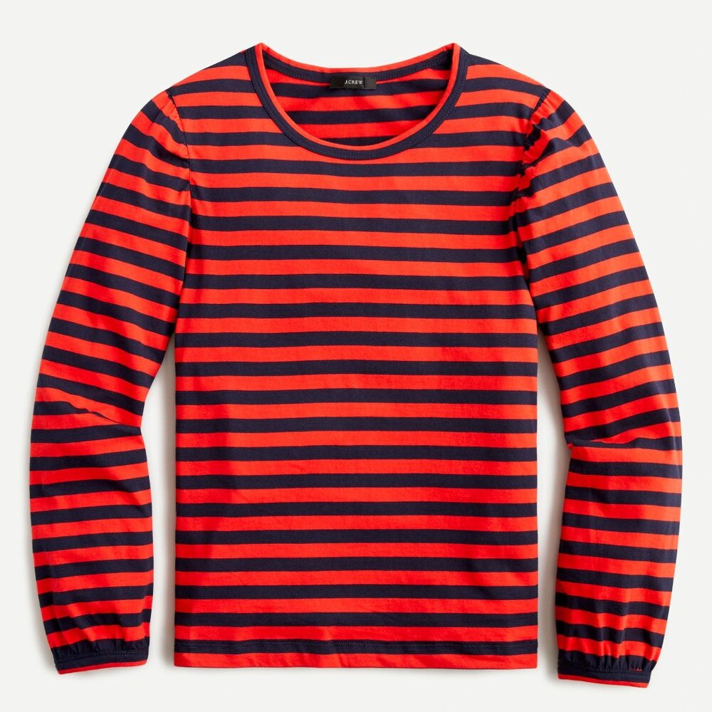 J.Crew Broken-in Jersey Puff-Sleeve T-shirt in Anne Stripe - Size Large